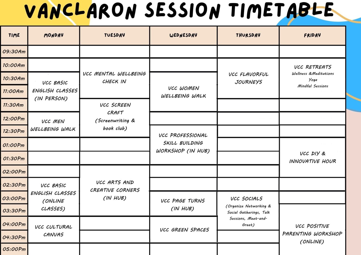 UPDATED TIMETABLE